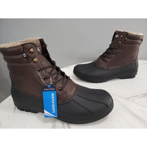 NEW NAUTICA DUCK BOOT SHERPA‎ WARM ADELO COGNAC BROWN SNOW RAIN WINTER SIZE 12 - Picture 1 of 8